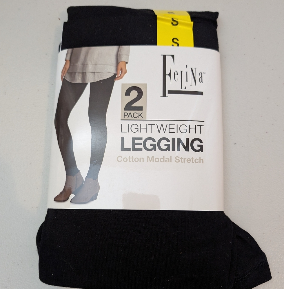 New. Two pairs of lightweight cotton modal stretch leggings. Small. Felina